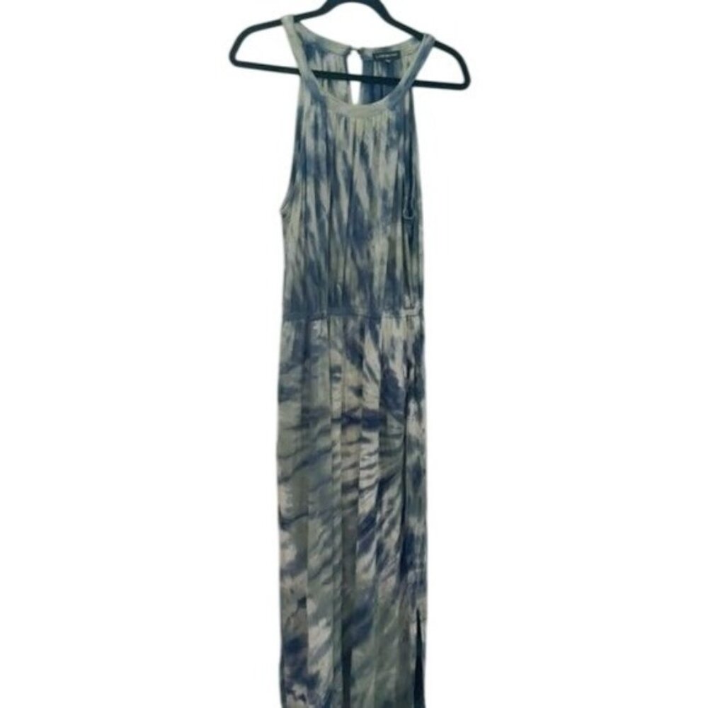 Lane Bryant Tie-Dye Maxi Dress Size 14/16 Sleeveless Keyhole Back Slit Hem Blue